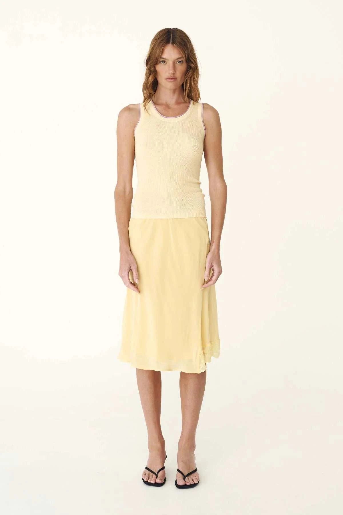 Rowie Tessa Silk Midi Skirt Lemon