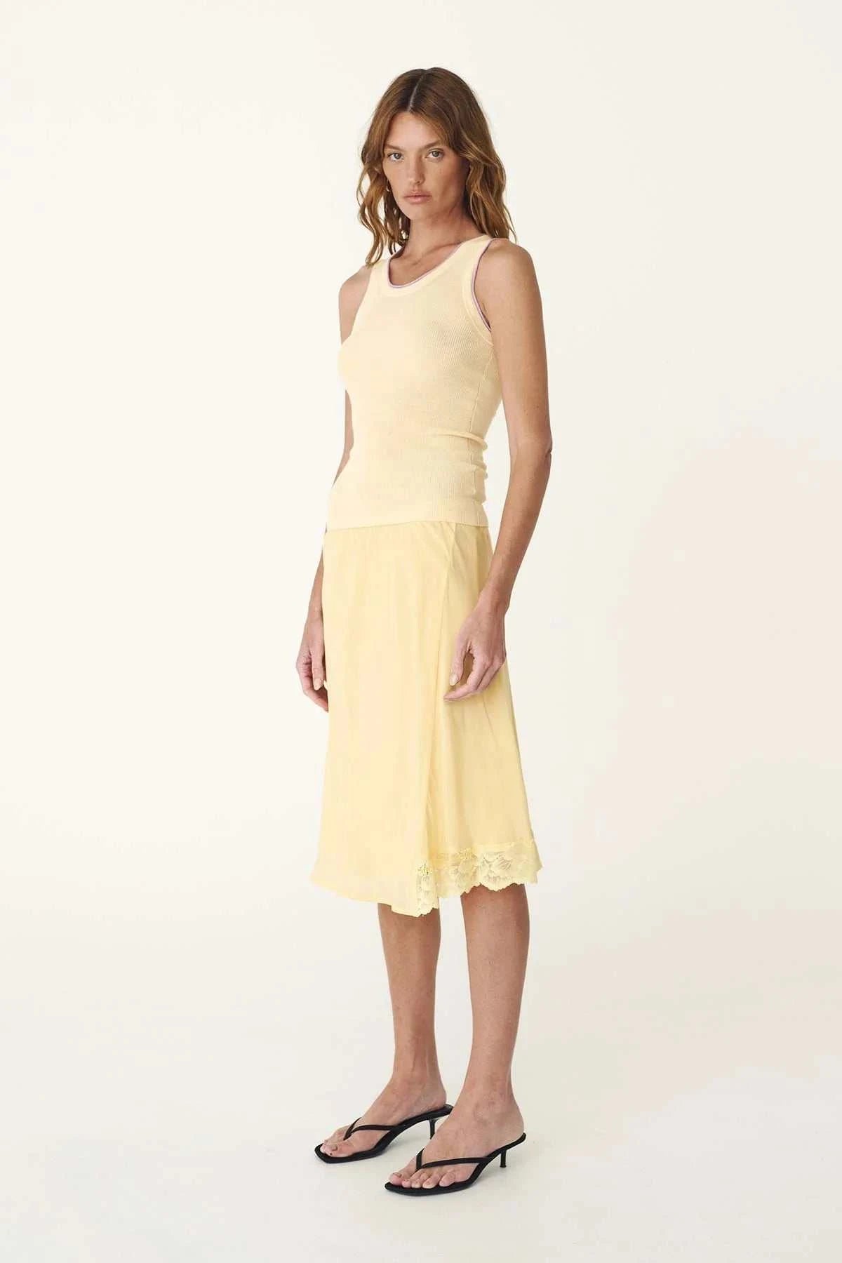 Rowie Tessa Silk Midi Skirt Lemon