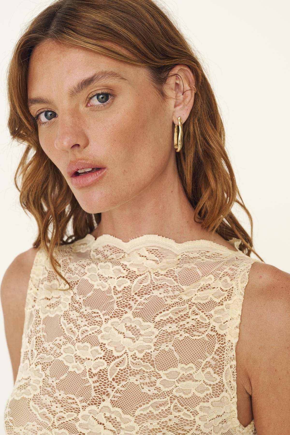 Rowie Tonya Rose Lace Tank Butter Creme