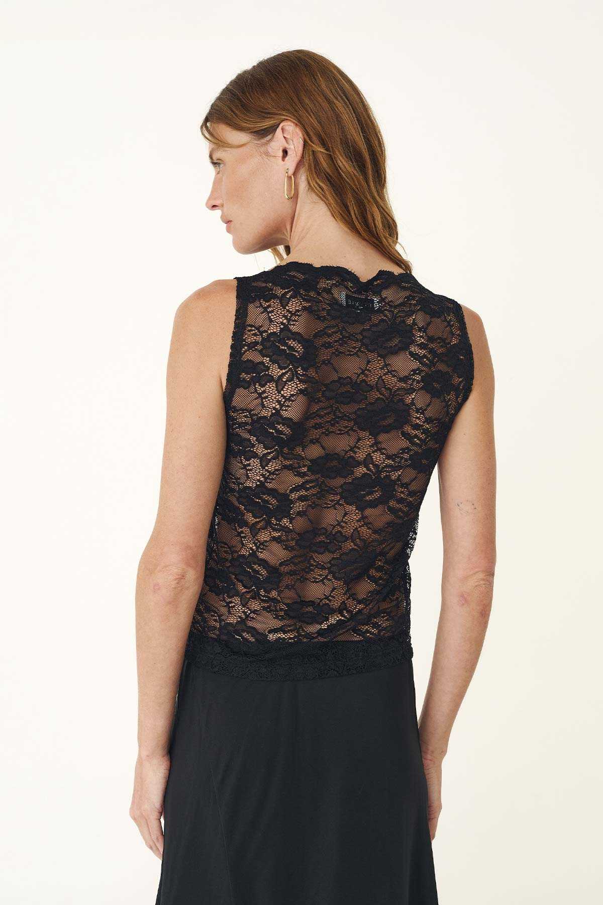 Rowie Tonya Rose Lace Tank Noir