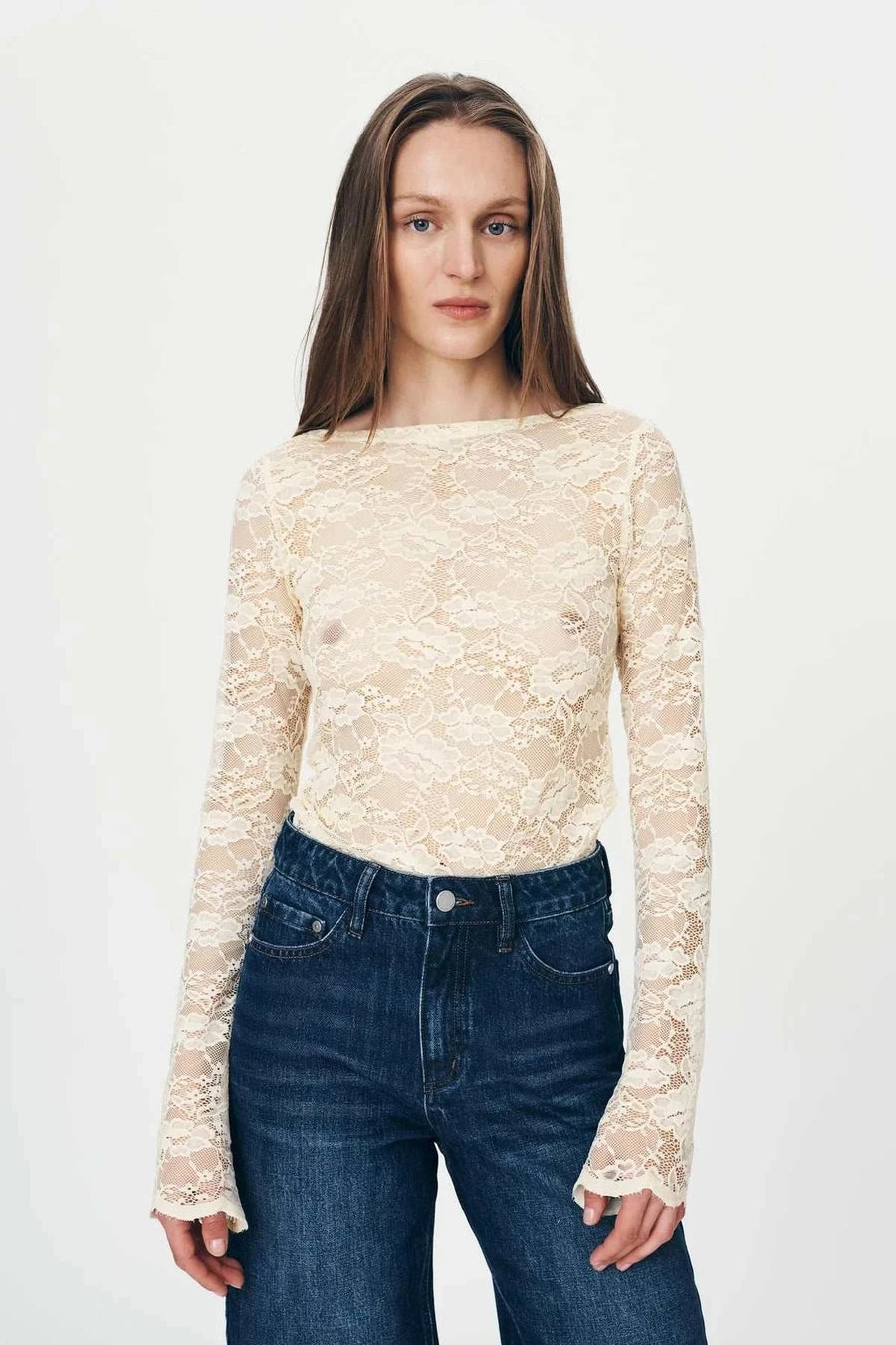 Rowie Tonya Rose Lace Top Creme