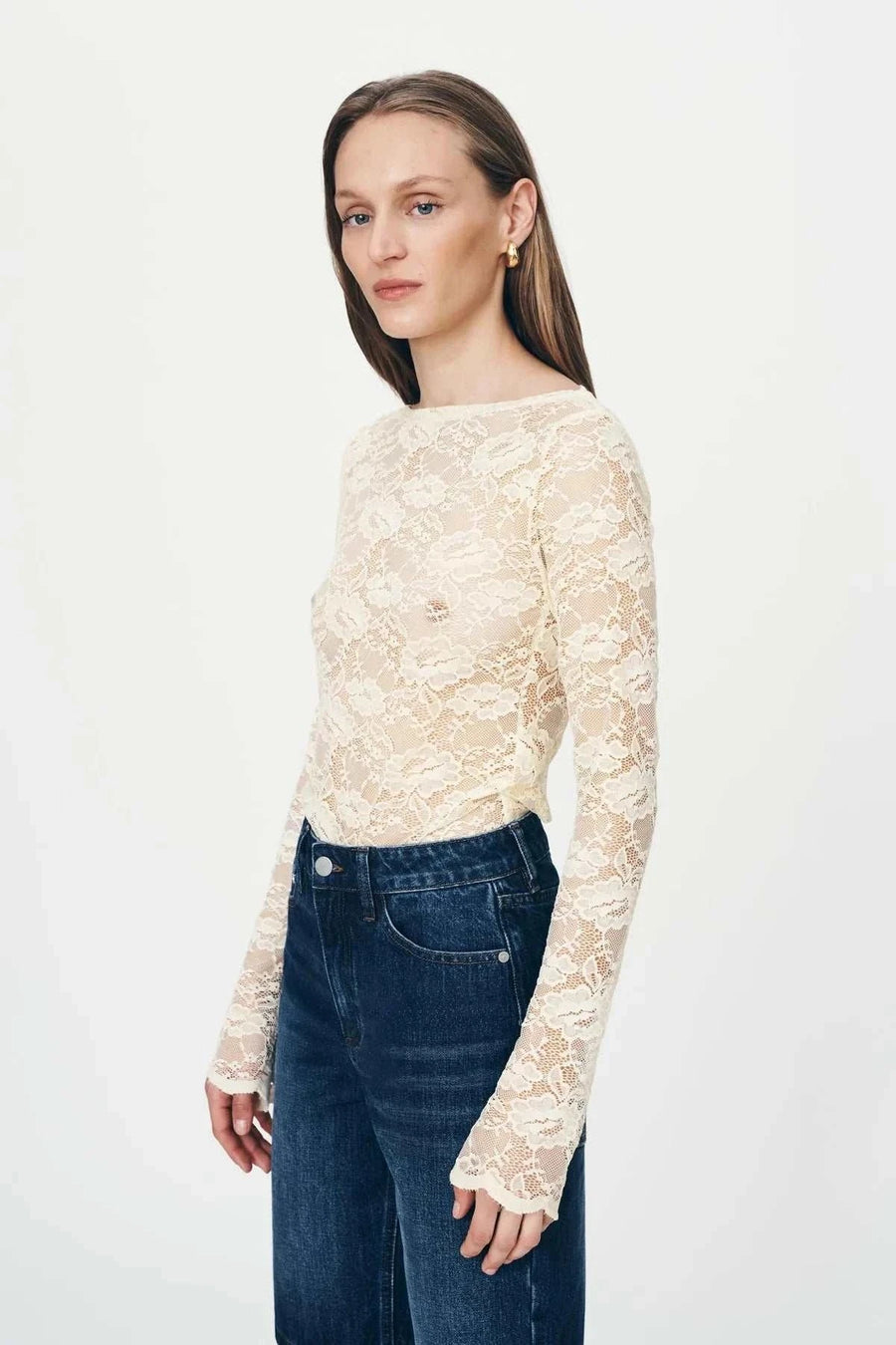 Rowie Tonya Rose Lace Top Creme