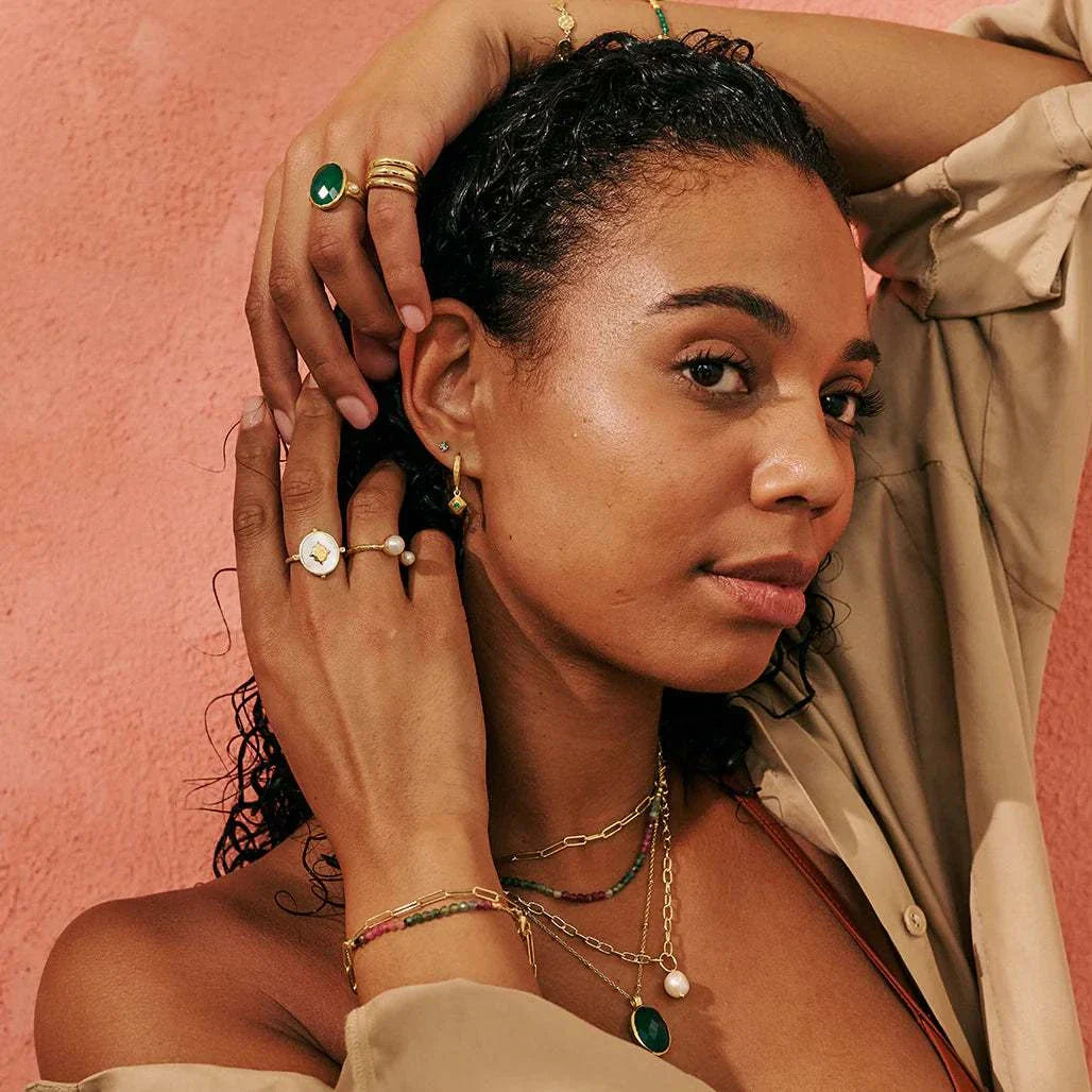 Murkani Wandering Soul Green Onyx Huggie Earrings