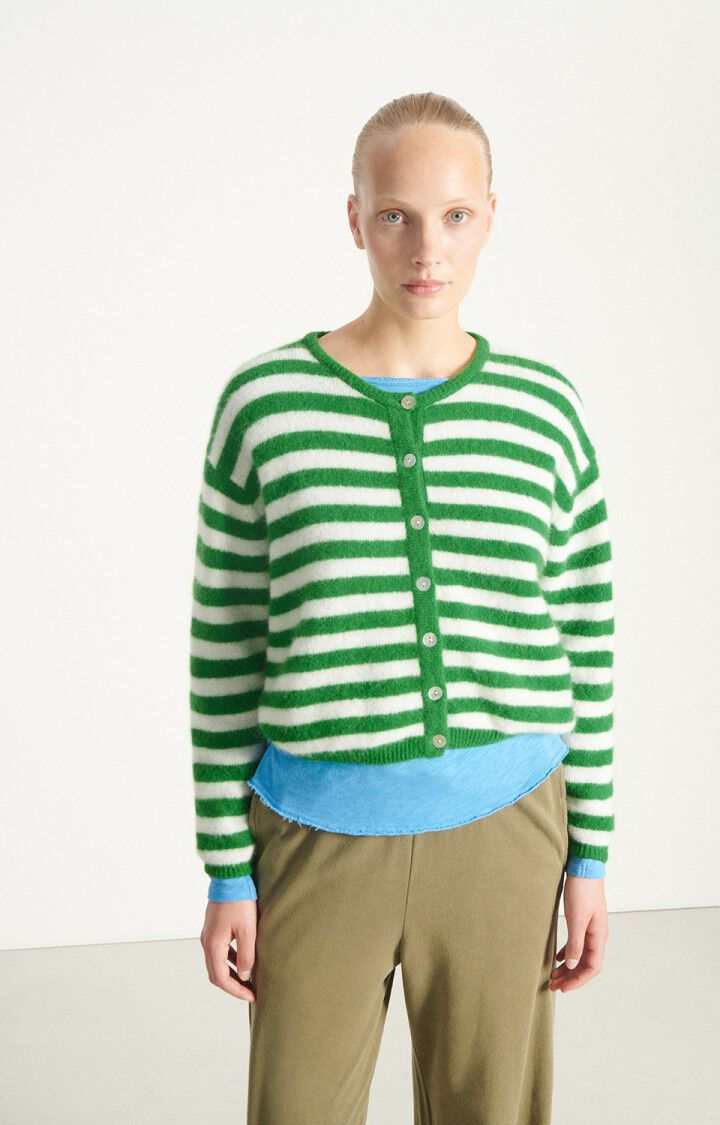 American Vintage Cardigan Vitow Striped White Clover