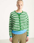 American Vintage Cardigan Vitow Striped White Clover