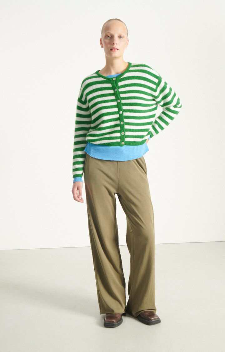 American Vintage Cardigan Vitow Striped White Clover