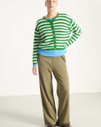 American Vintage Cardigan Vitow Striped White Clover