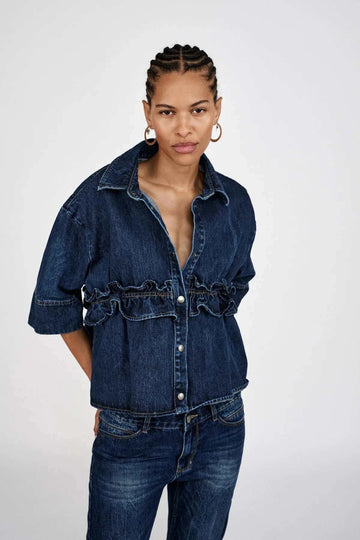 Rabens Saloner Paige Denim Shirt Jacket Dark Washed Indigo