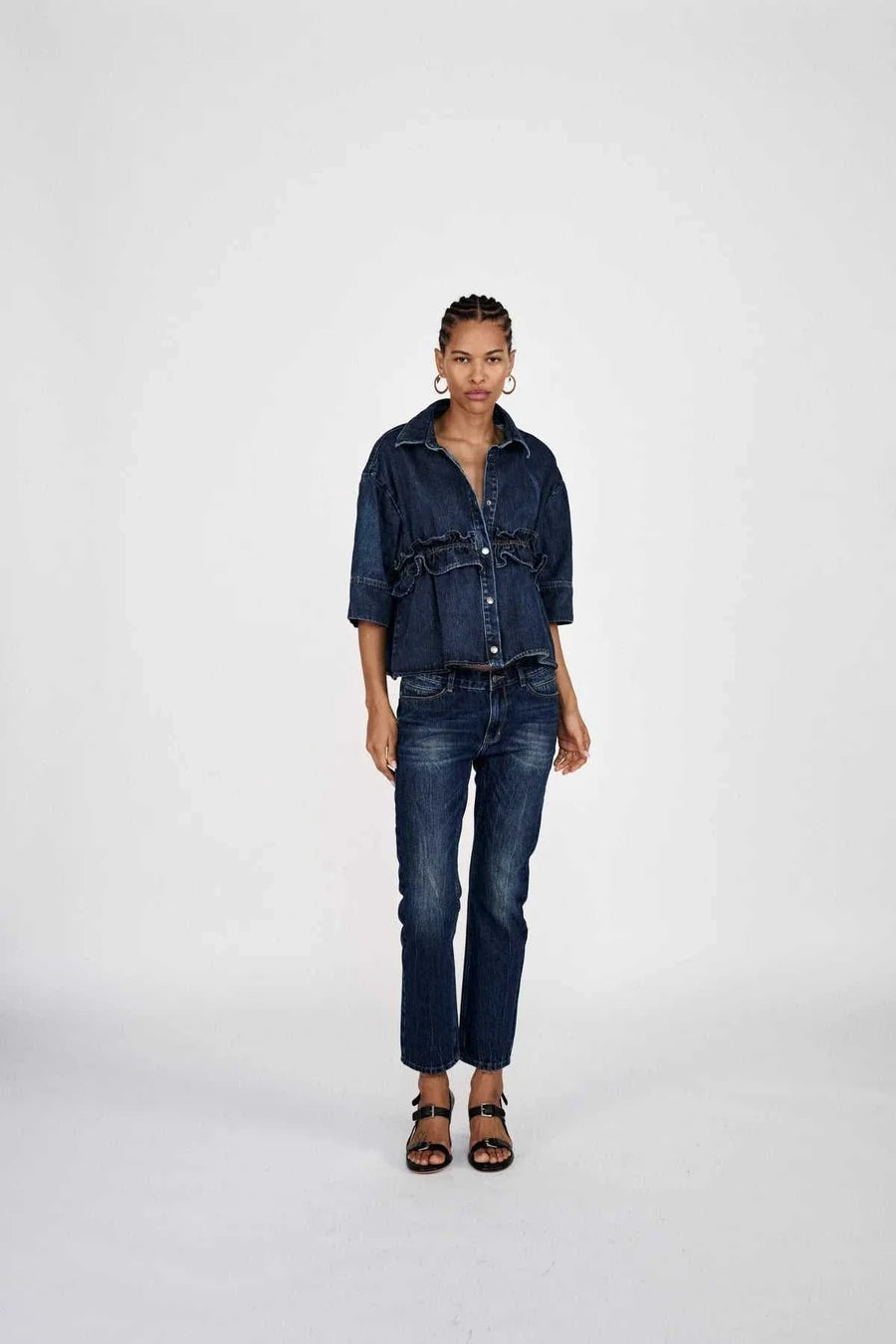Rabens Saloner Paige Denim Shirt Jacket Dark Washed Indigo
