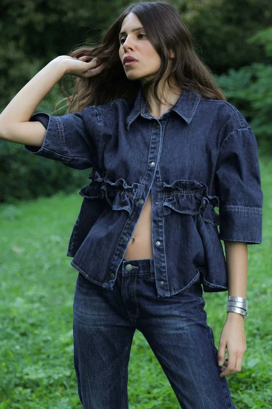 Rabens Saloner Paige Denim Shirt Jacket Dark Washed Indigo
