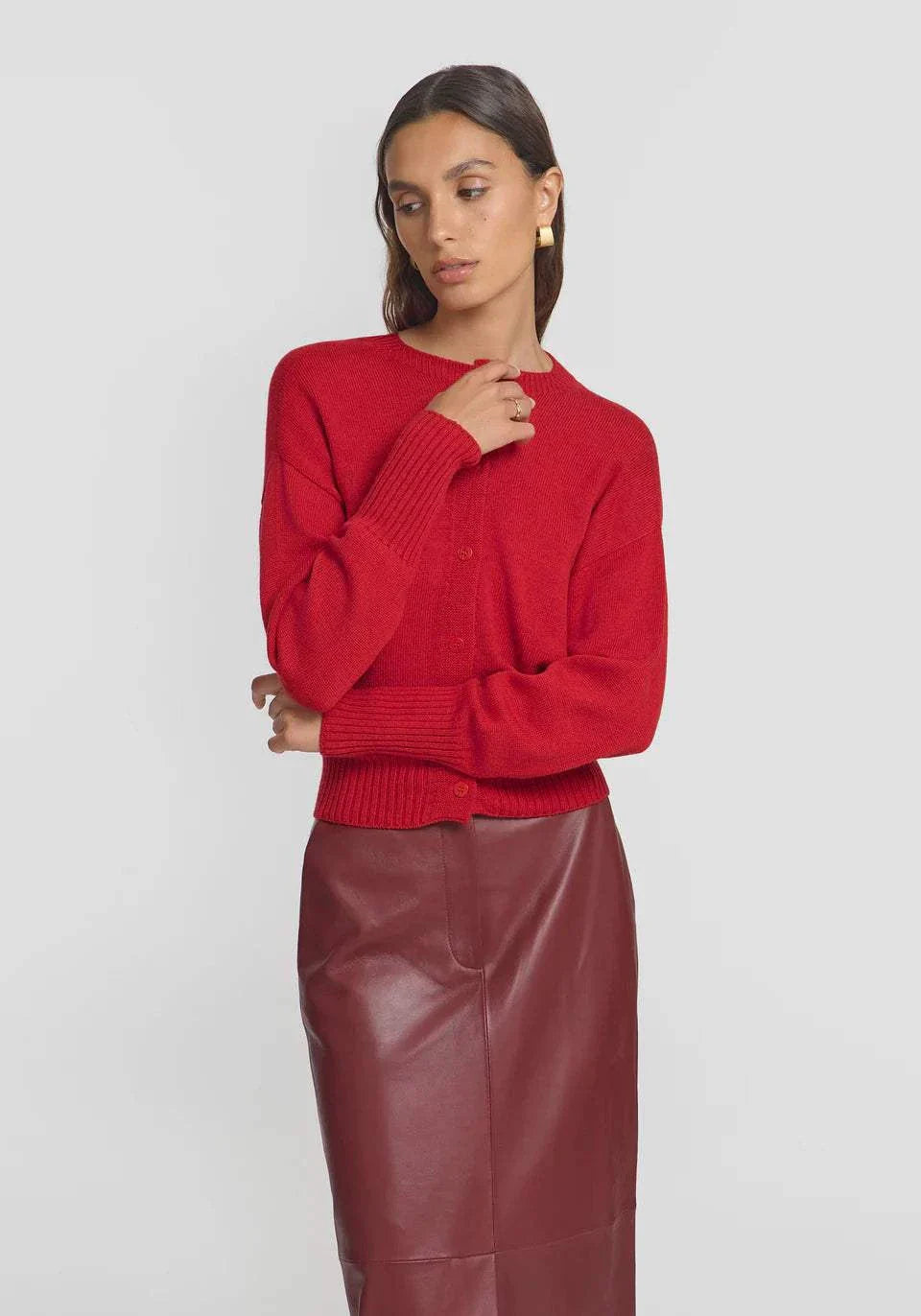 Viktoria and Woods Hart Merino Cardigan Fire Red