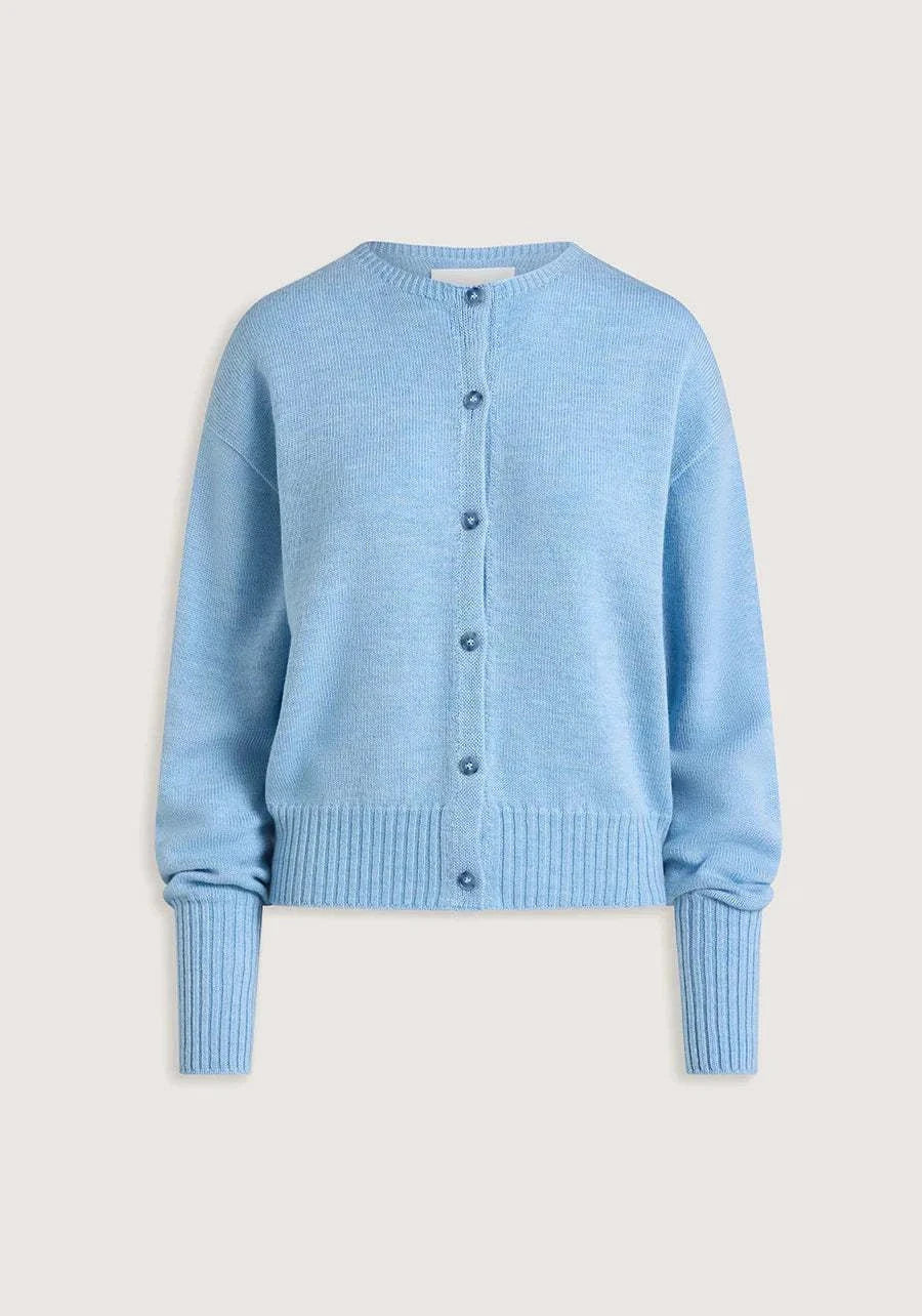 Viktoria and Woods Hart Merino Wool Caridgan Portrait Blue