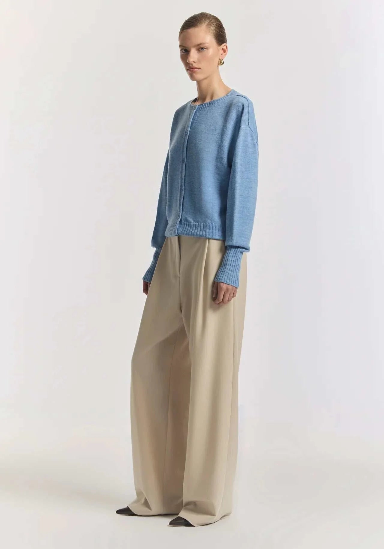 Viktoria and Woods Hart Merino Wool Caridgan Portrait Blue