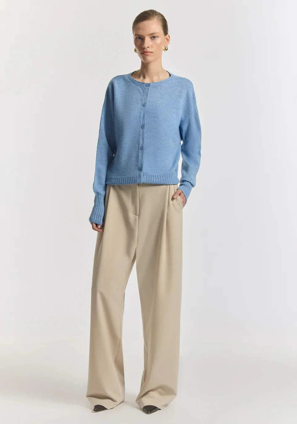 Viktoria and Woods Hart Merino Wool Caridgan Portrait Blue