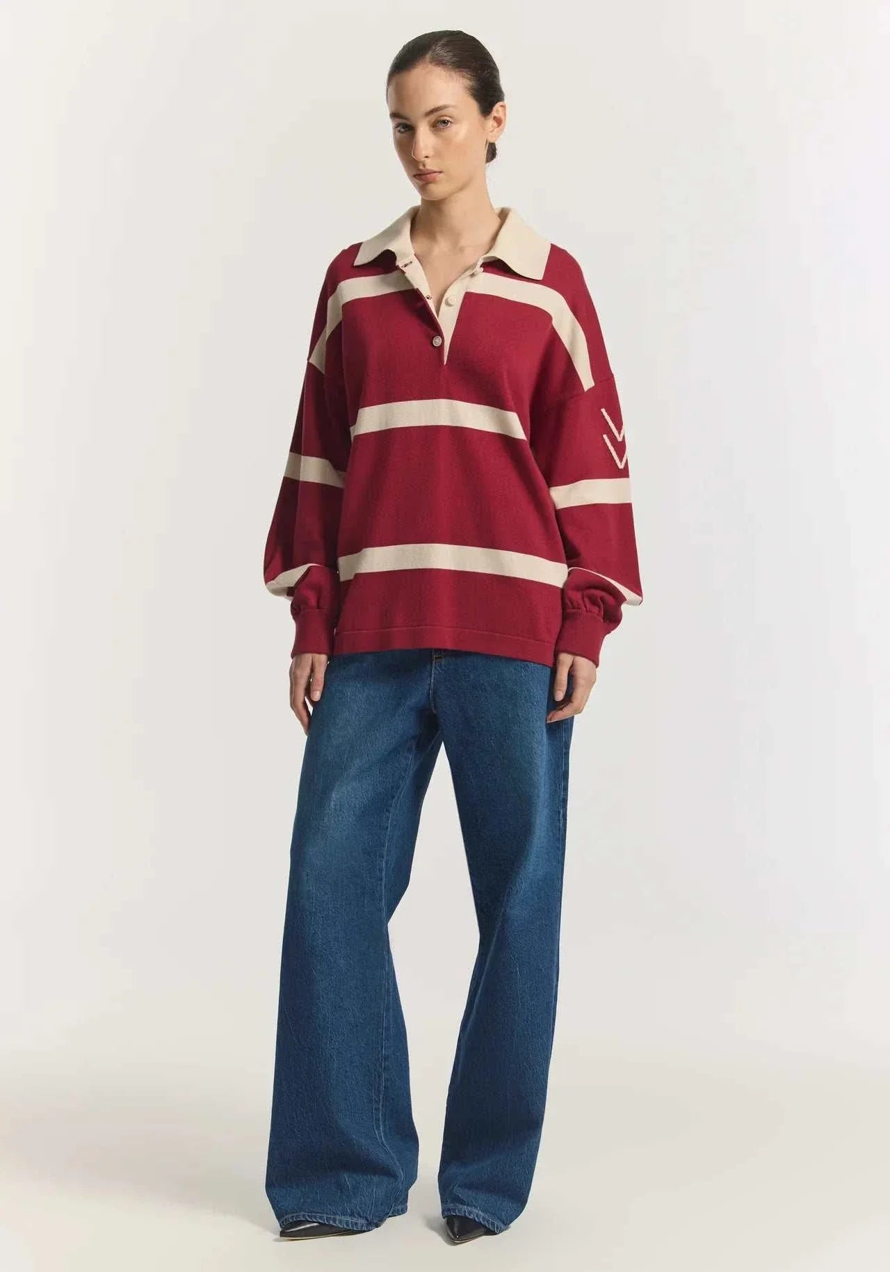 Viktoria and Woods Rival Polo Knit Scarlet Stripe