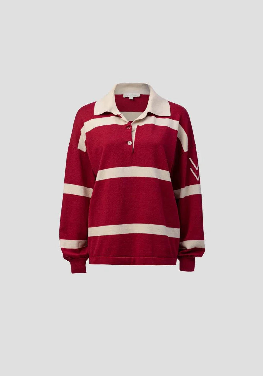 Viktoria and Woods Rival Polo Knit Scarlet Stripe