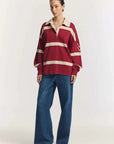 Viktoria and Woods Rival Polo Knit Scarlet Stripe