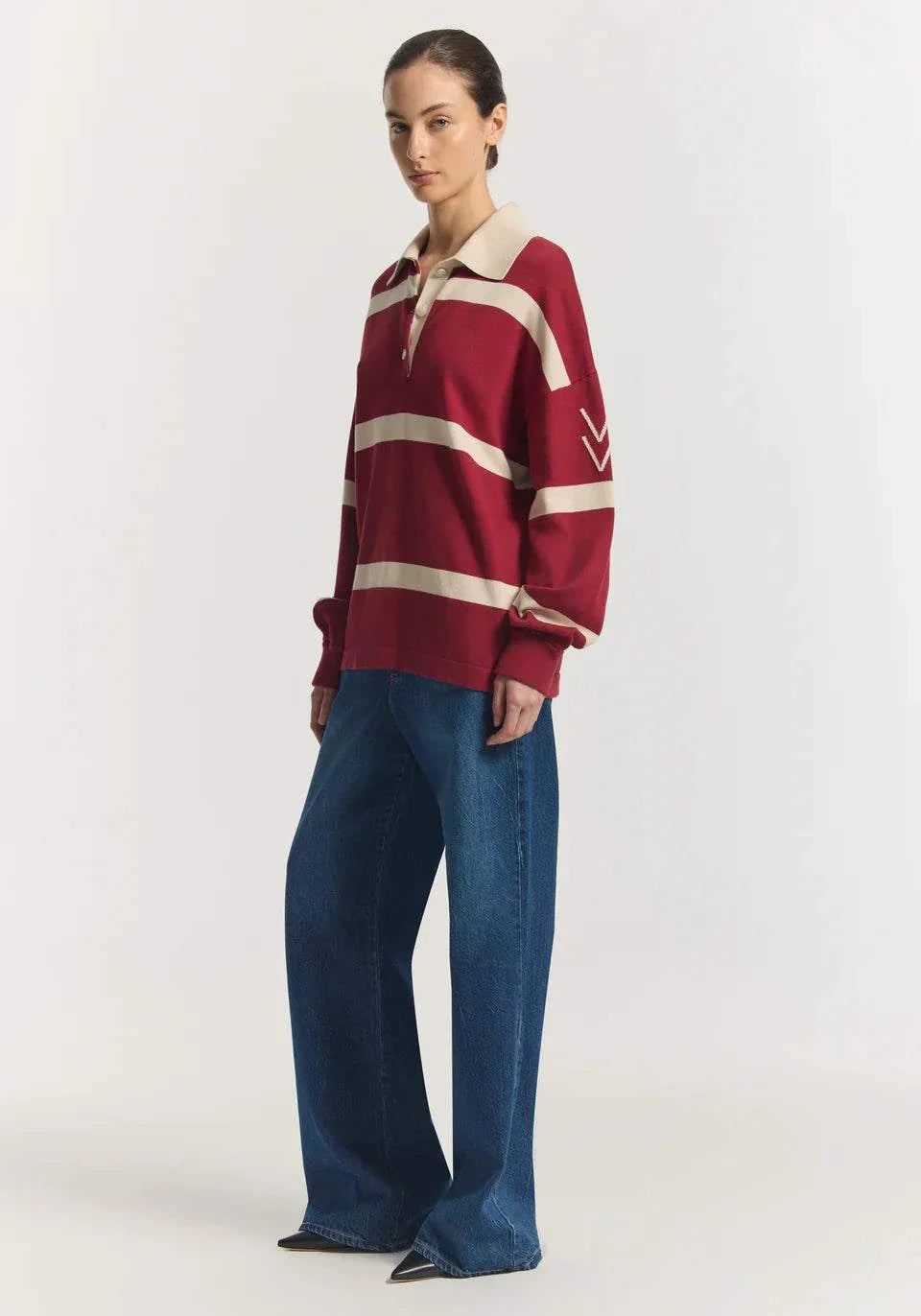 Viktoria and Woods Rival Polo Knit Scarlet Stripe