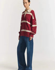 Viktoria and Woods Rival Polo Knit Scarlet Stripe