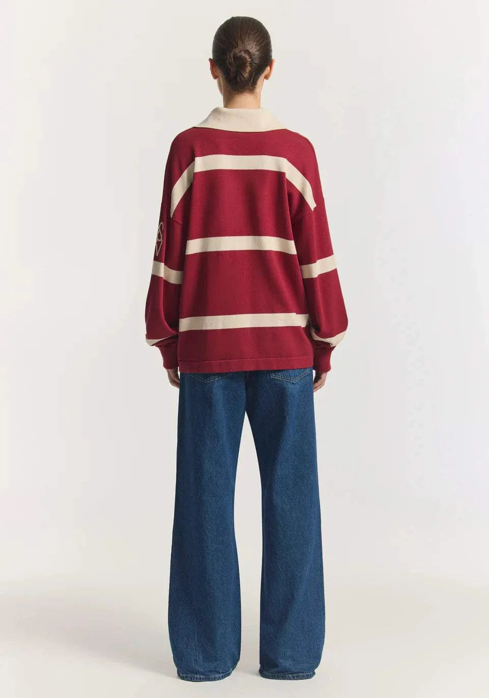 Viktoria and Woods Rival Polo Knit Scarlet Stripe