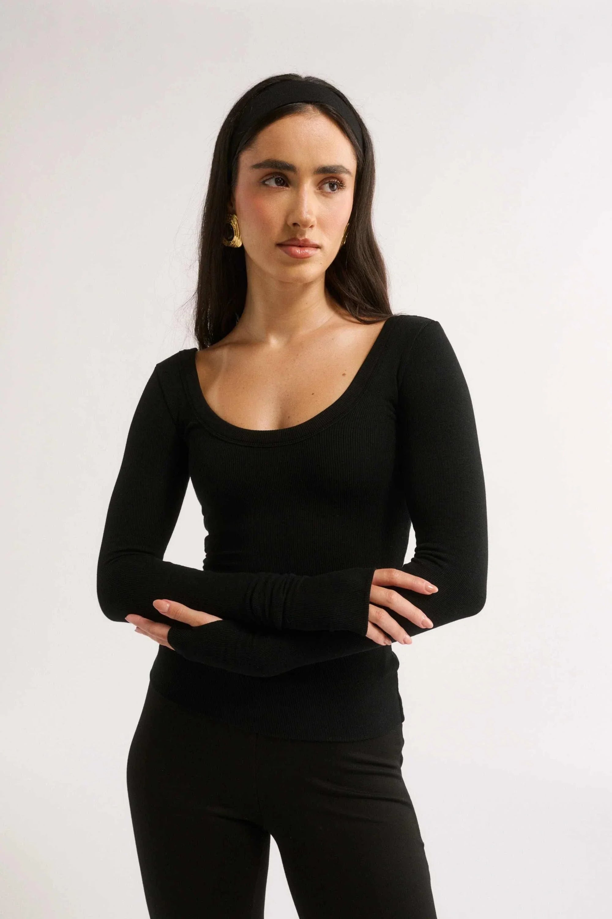 Primi Nat Scoop Long Sleeve Top Black