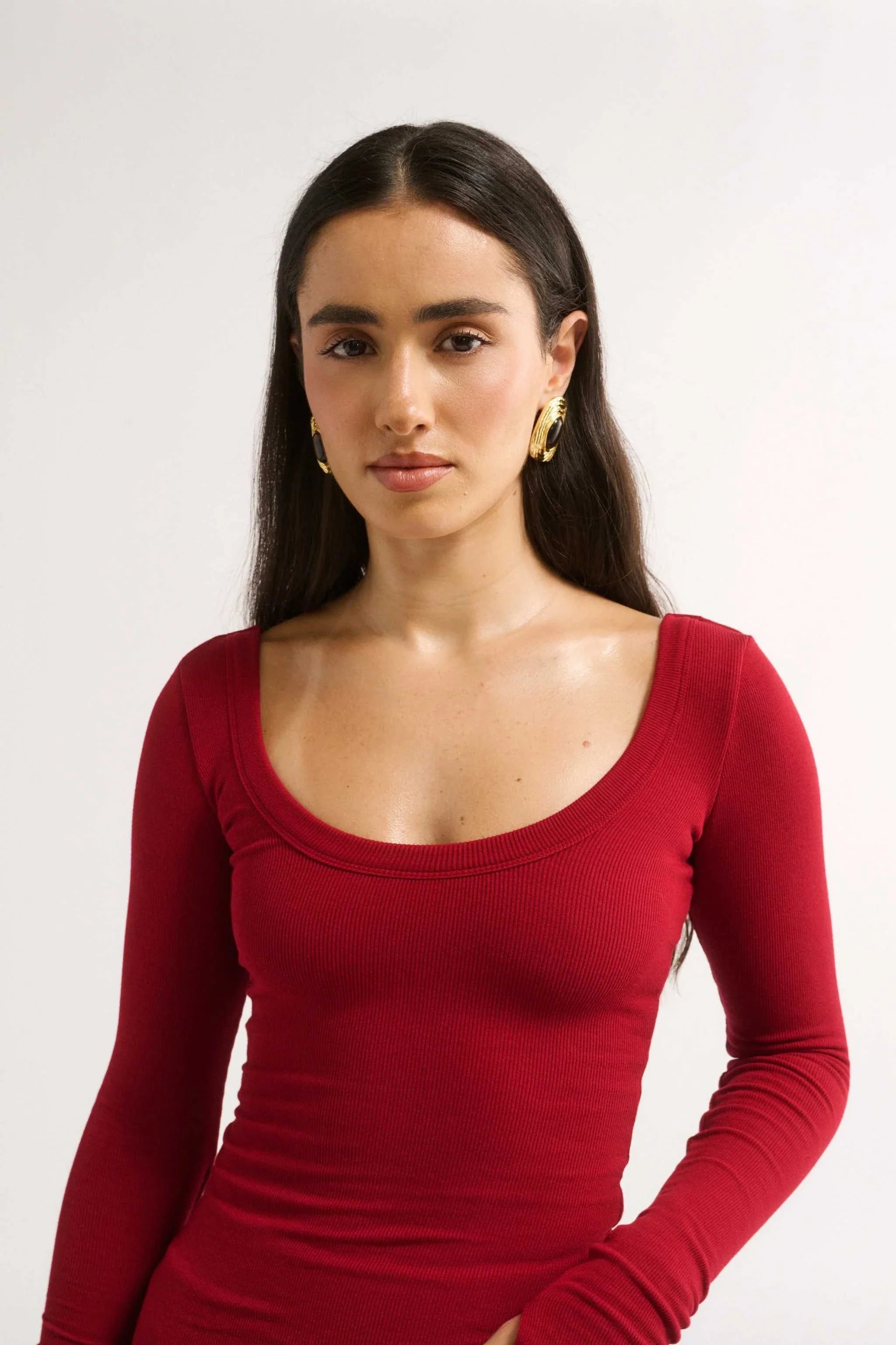 Primi Nat Scoop Long Sleeve Top Currant