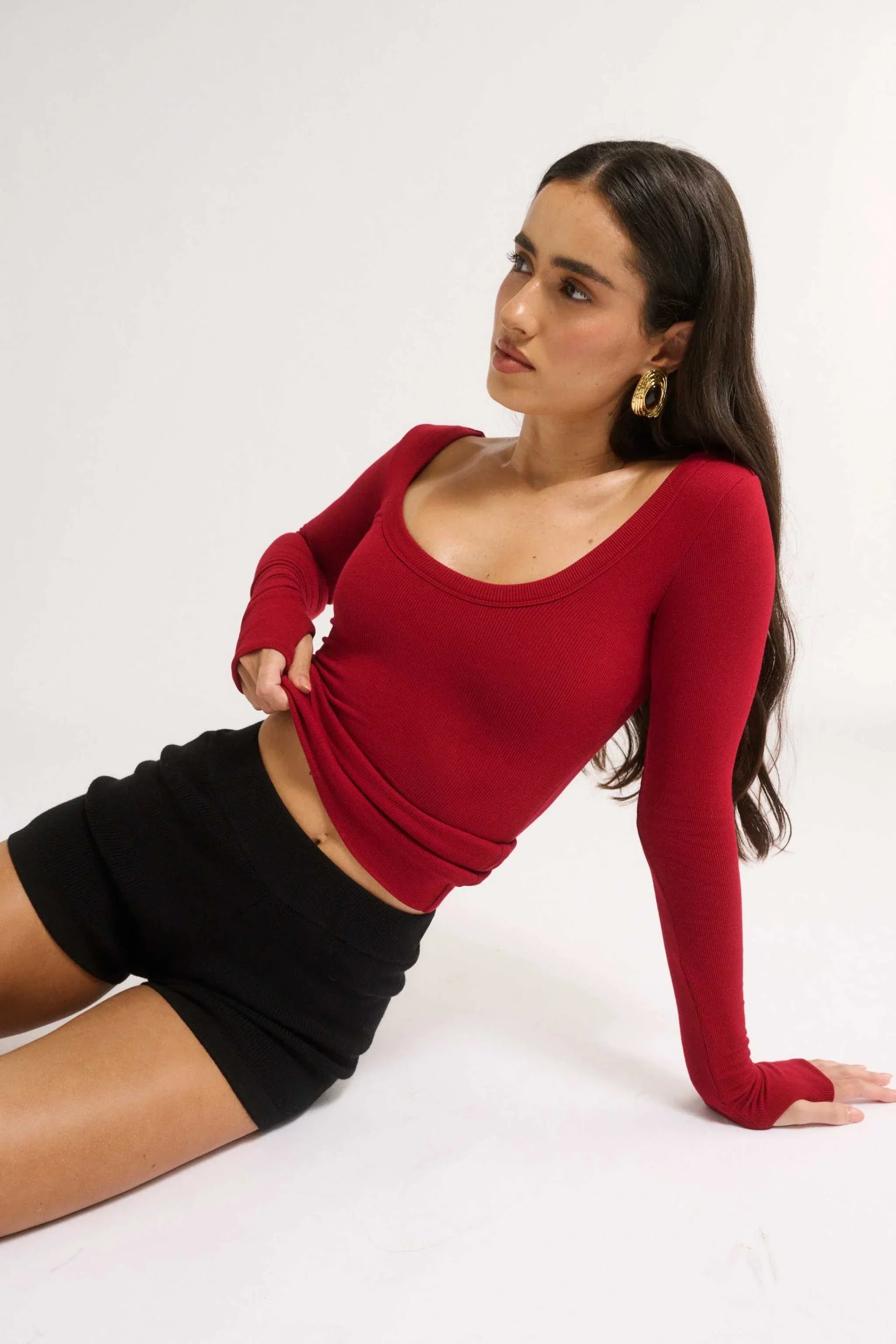 Primi Nat Scoop Long Sleeve Top Currant