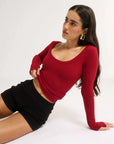 Primi Nat Scoop Long Sleeve Top Currant