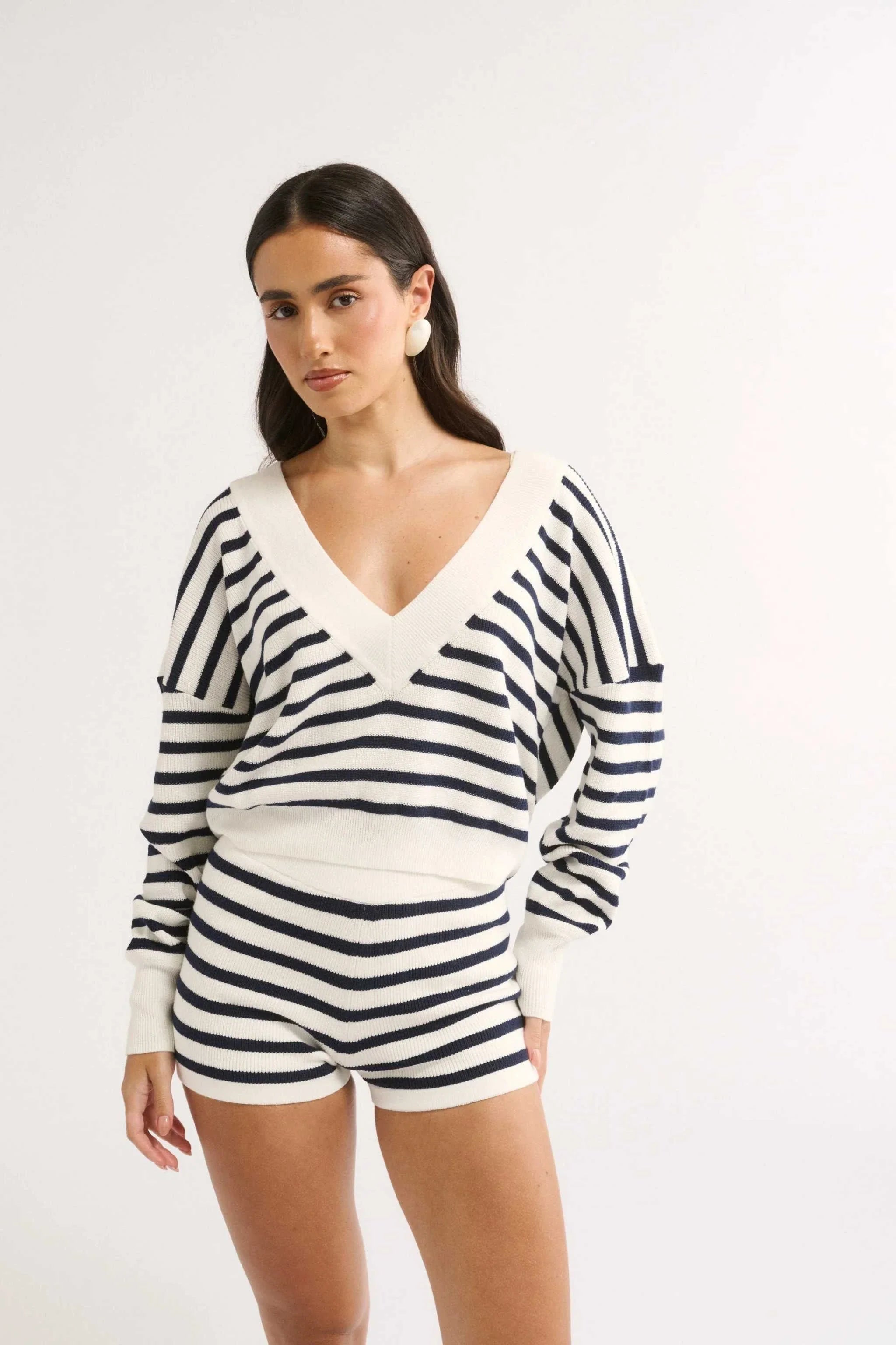 Primi Sonny V Neck Jumper Navy Stripe