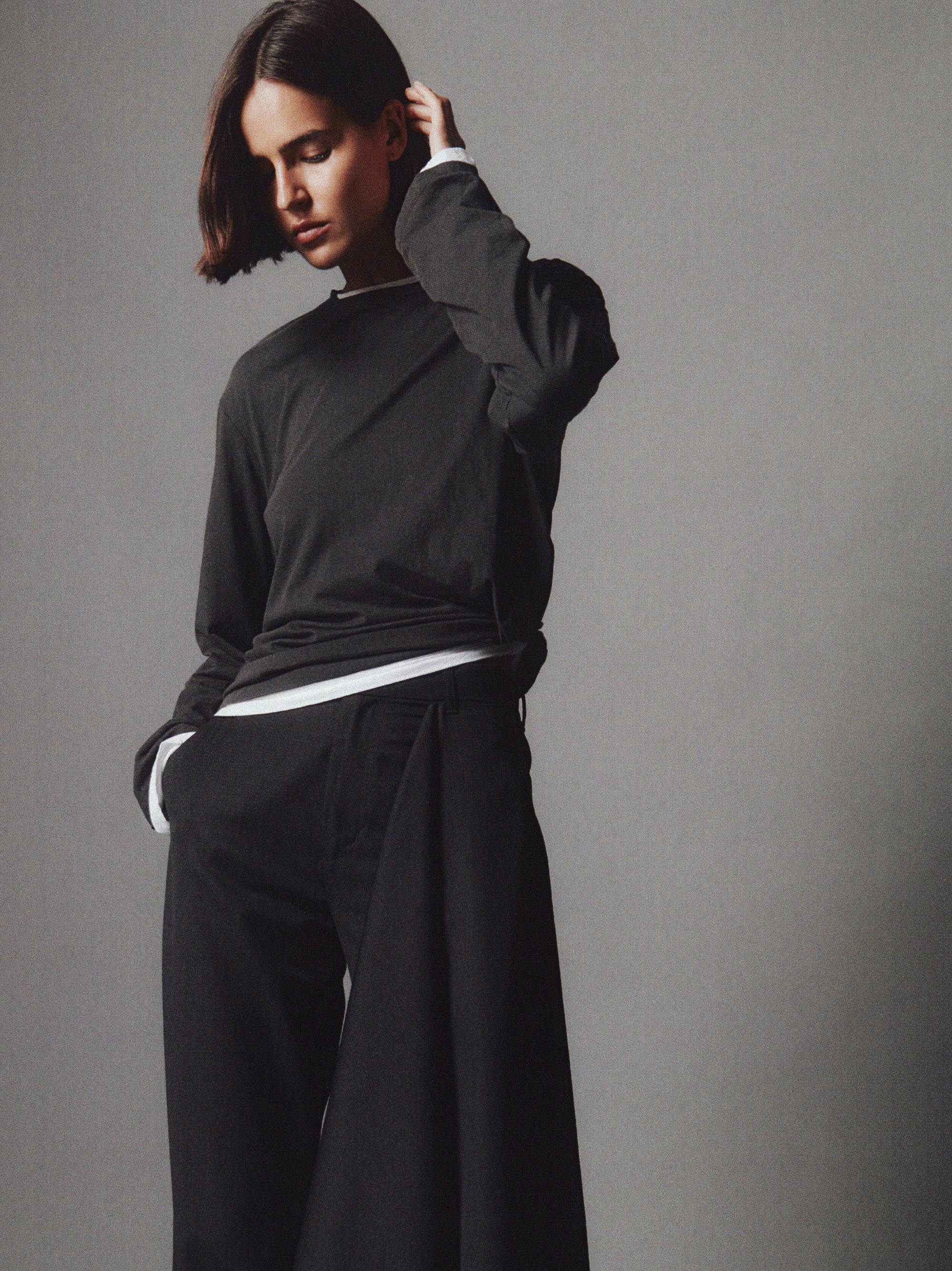 Courtney Zheng Elena Pima Cotton Long Sleeve Top Pewter