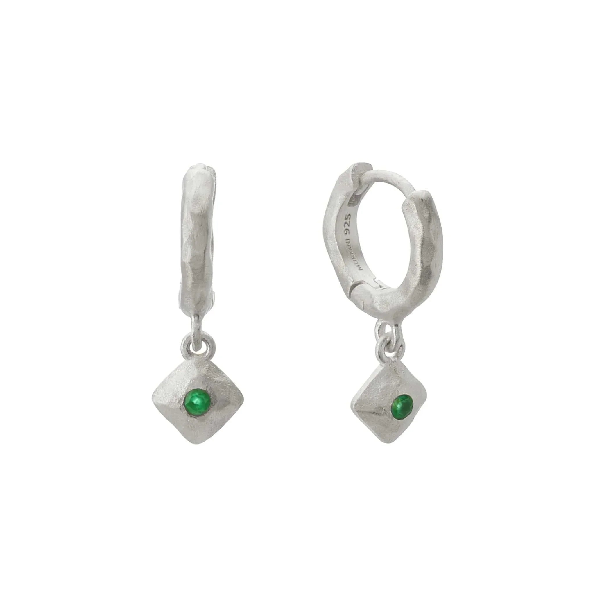 Murkani Wandering Soul Green Onyx Huggie Earrings Silver