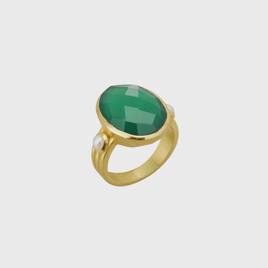 Murkani Wandering Soul Green Onyx and Pearl Ring