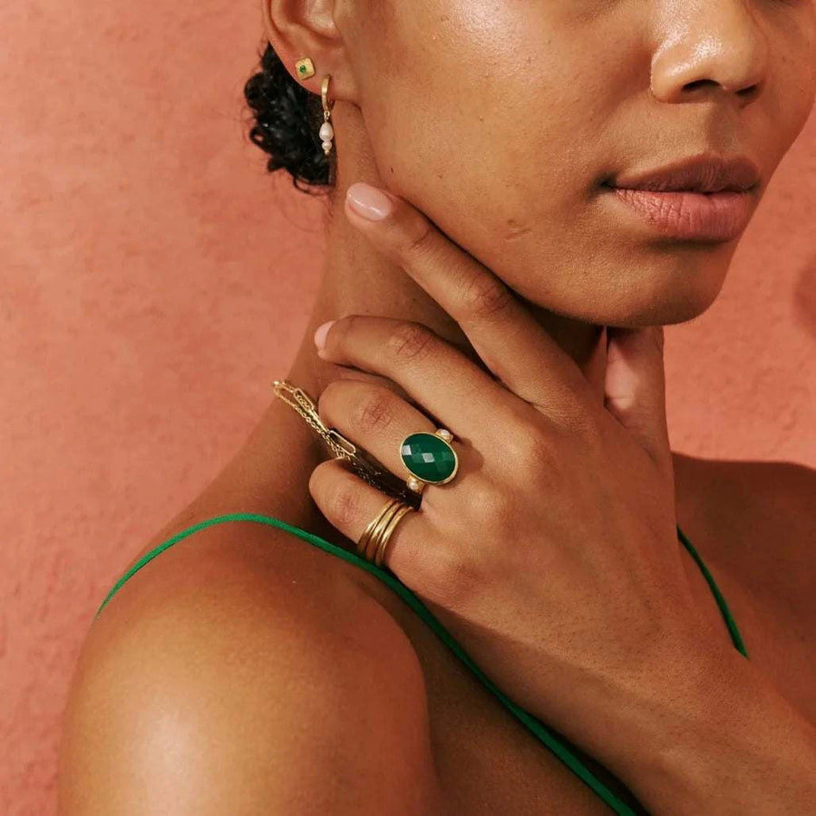 Murkani Wandering Soul Green Onyx and Pearl Ring