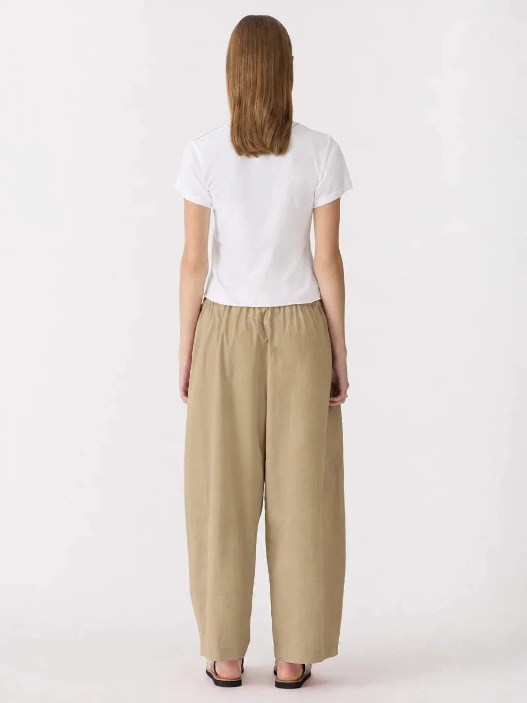 Bassike Crushed Cotton Pleated Pant Taupe