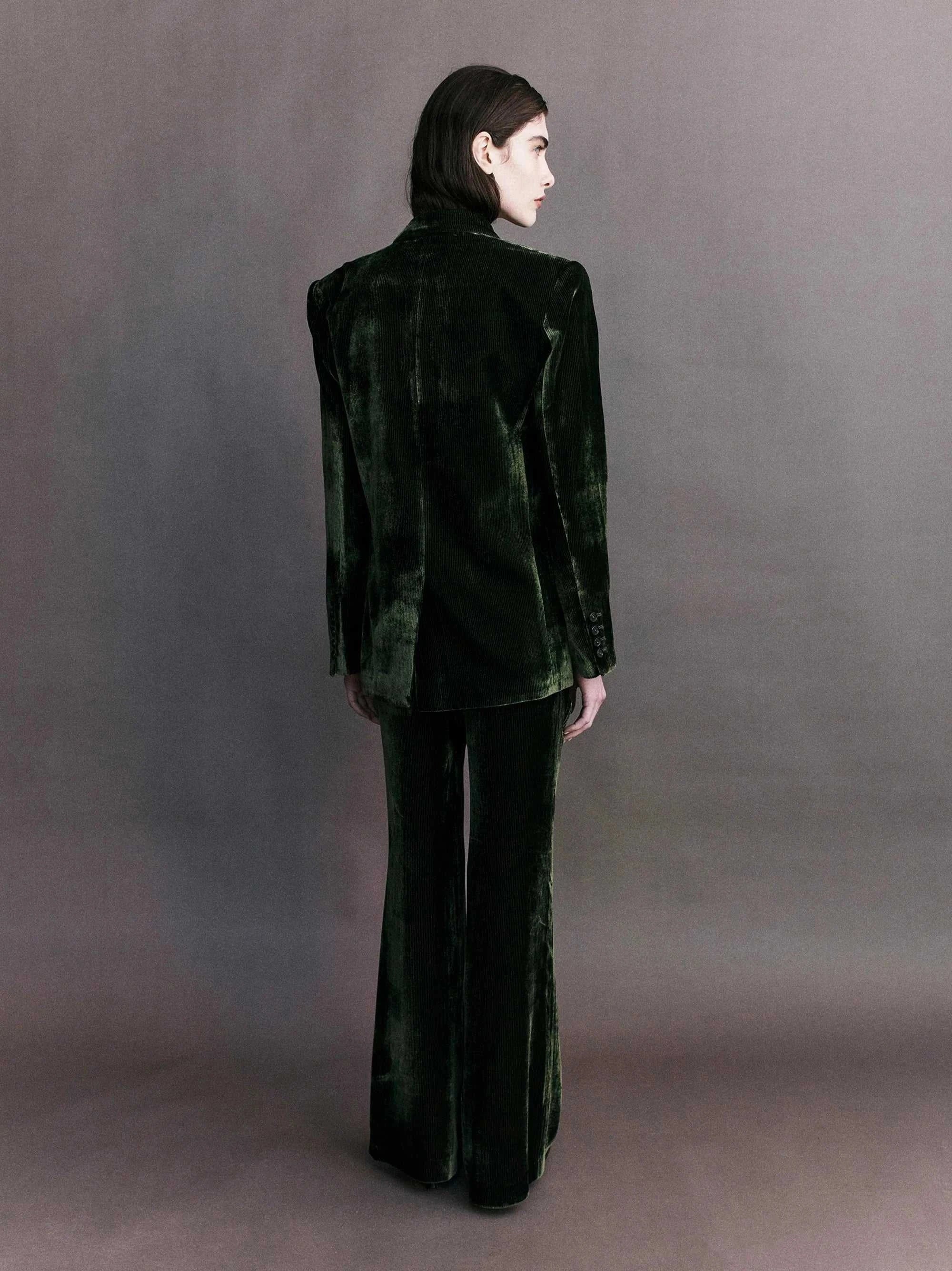 Courtney Zheng Xander Silk Velvet Corduroy Blazer Moss