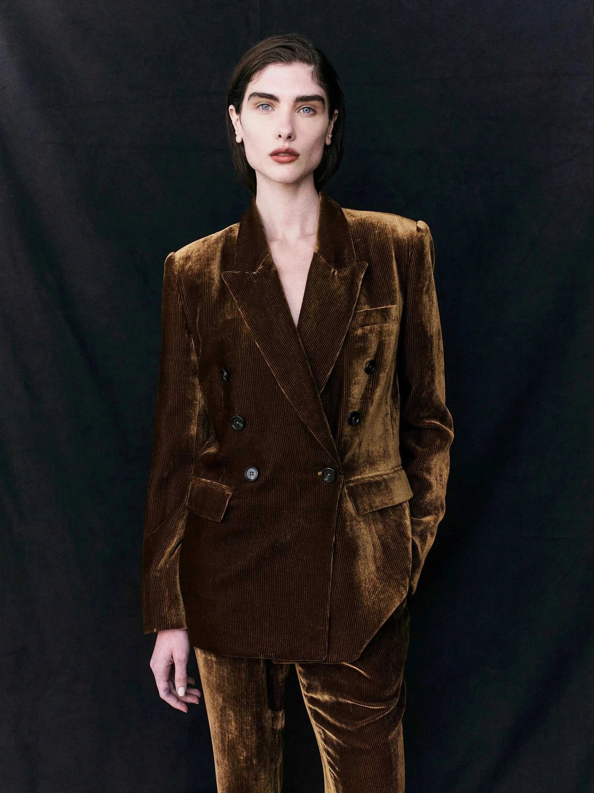 Courtney Zheng Xander Silk Velvet Corduroy Blazer Cognac