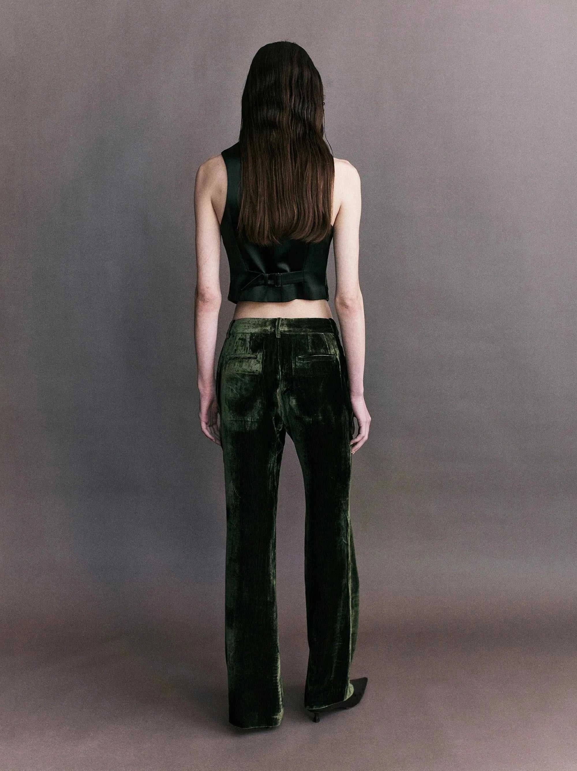 Courtney Zheng Xander Silk Velvet Corduroy Pants Moss