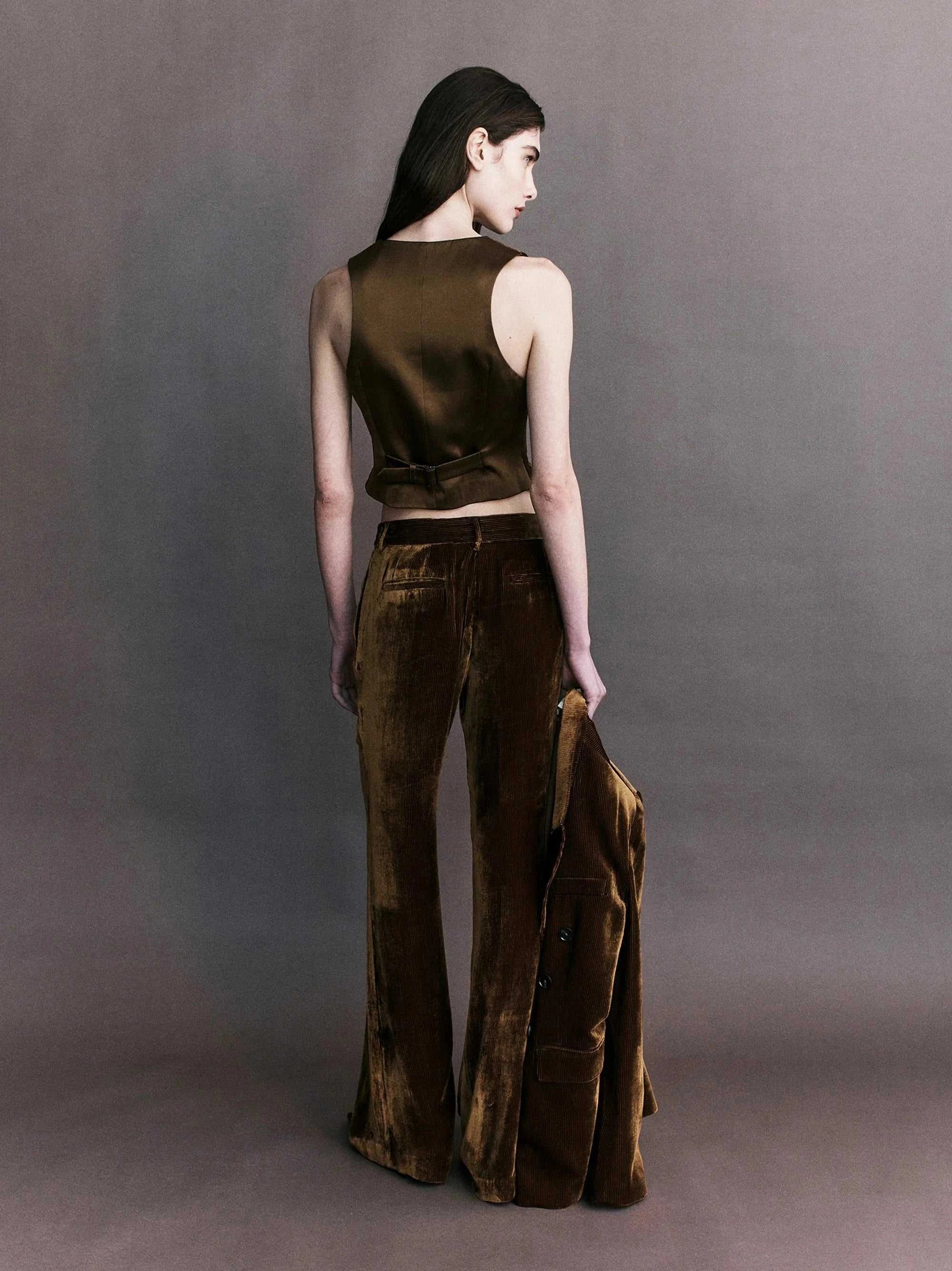 Courtney Zheng Xander Silk Velvet Corduroy Pants Cognac