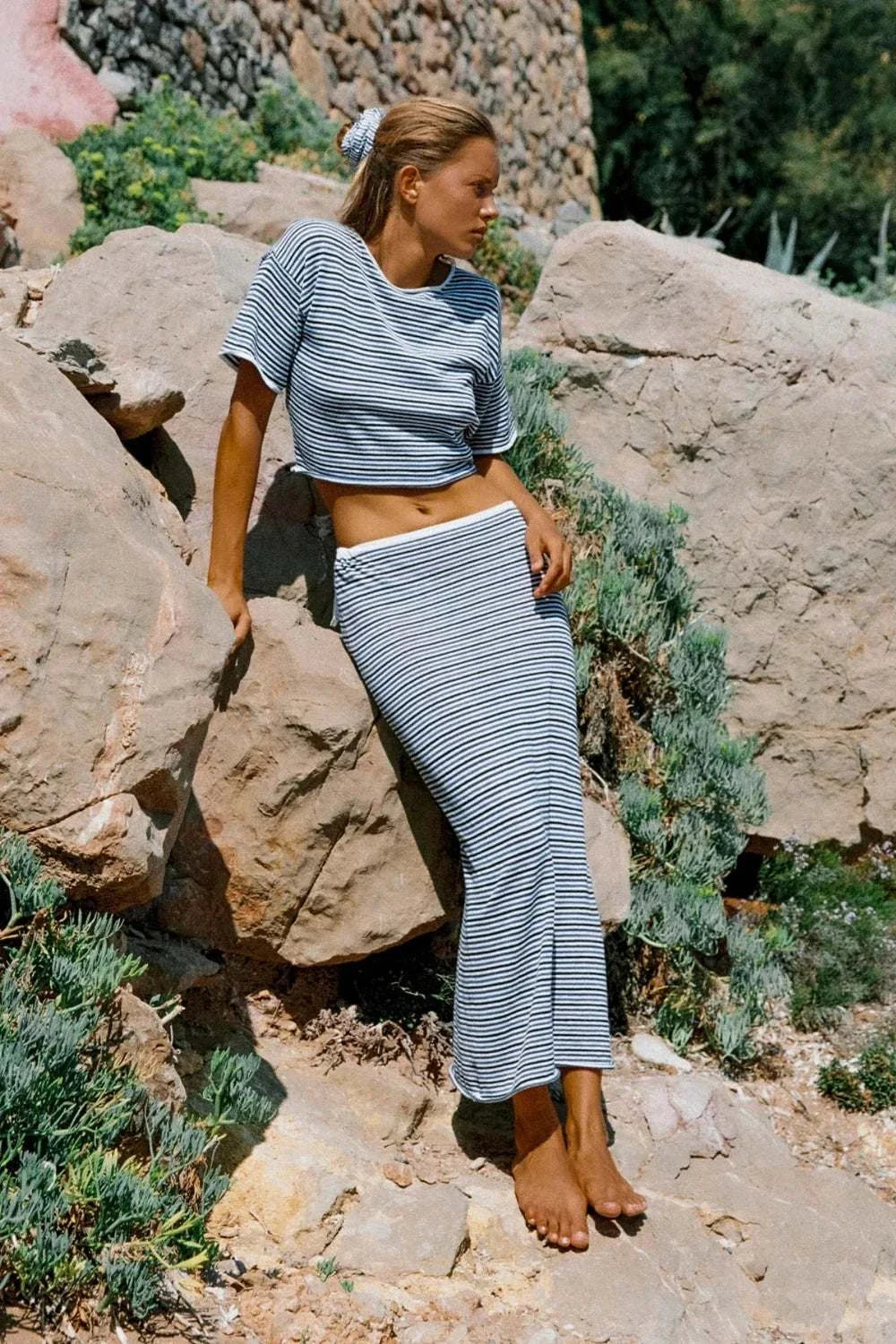 Zulu and Zephyr Knit Tie Tee Blue Pin Stripe