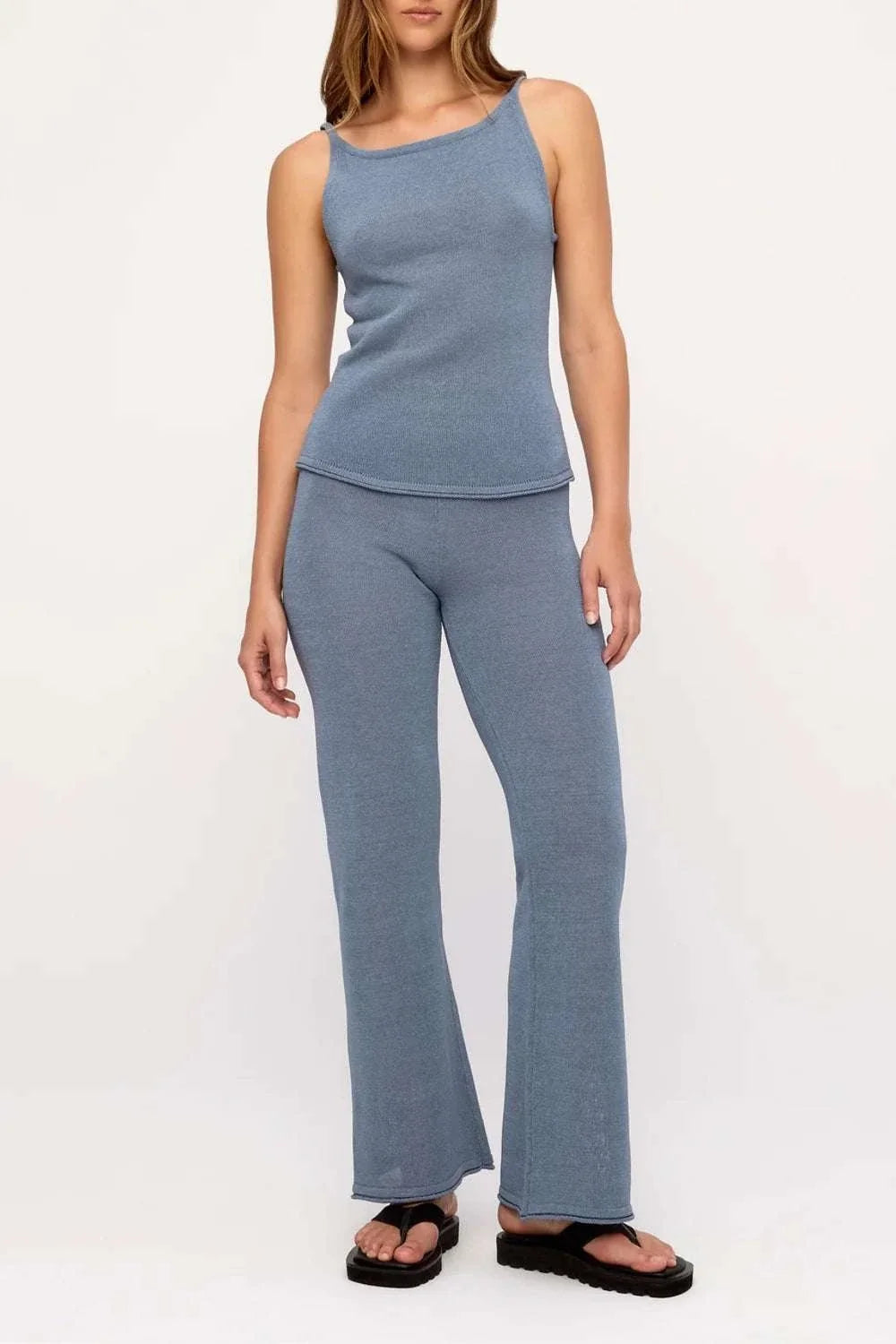 Zulu and Zephyr Textured Knit Tank Denim Blue