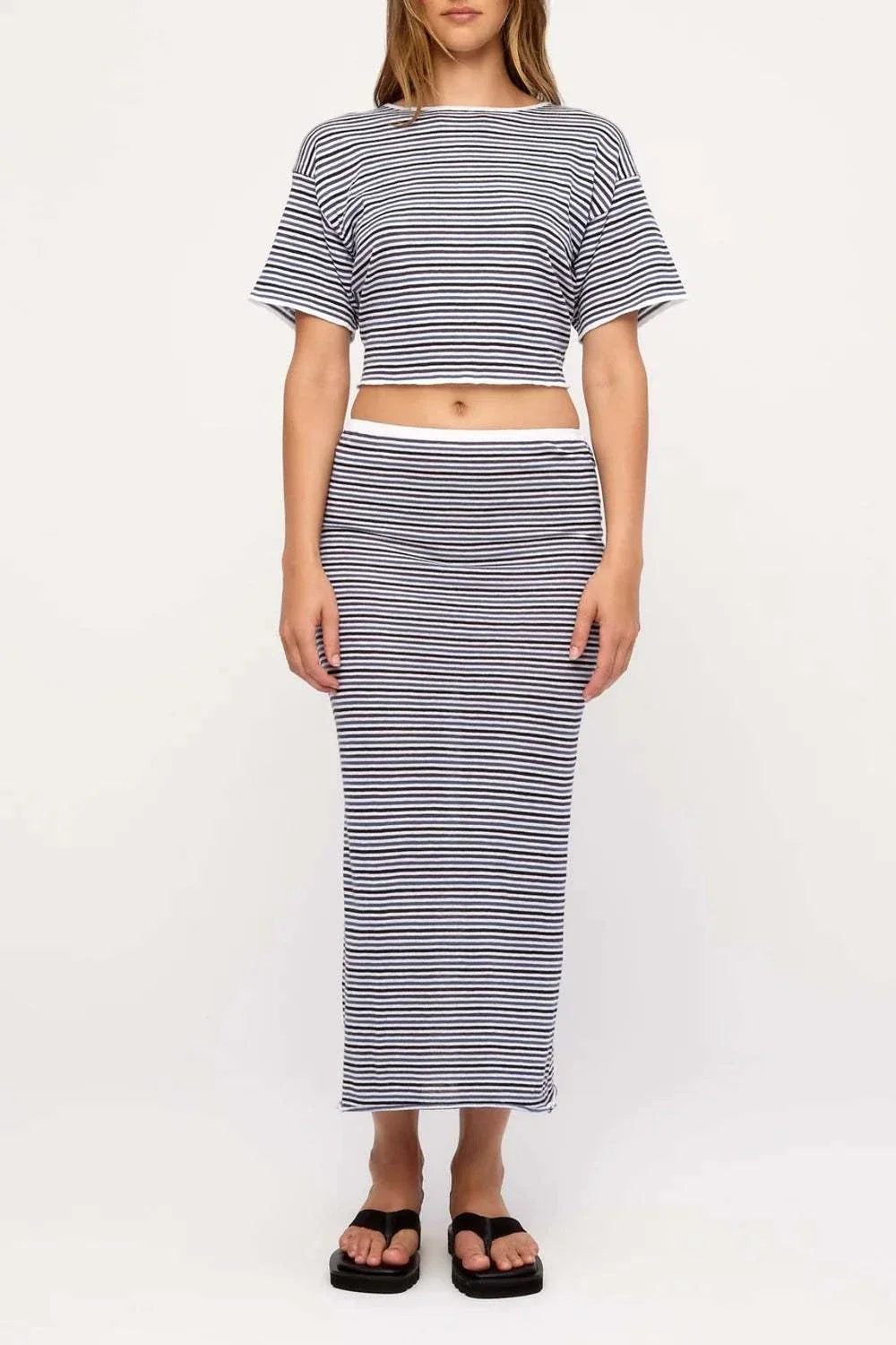 Zulu and Zephyr Knit Tie Tee Blue Pin Stripe