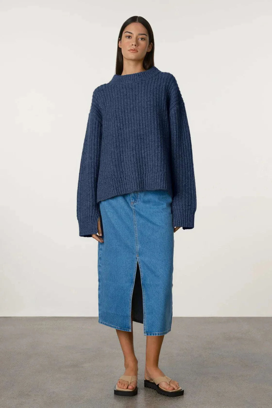 Zulu and Zephyr Merino Wool Blend Knit Jumper Indigo Blue