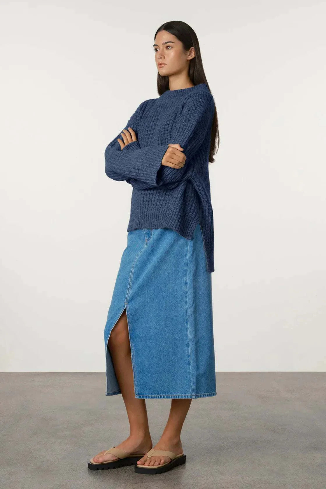 Zulu and Zephyr Merino Wool Blend Knit Jumper Indigo Blue