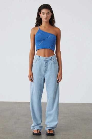 Zulu and Zephyr Lattice Knit Top Ocean Blue