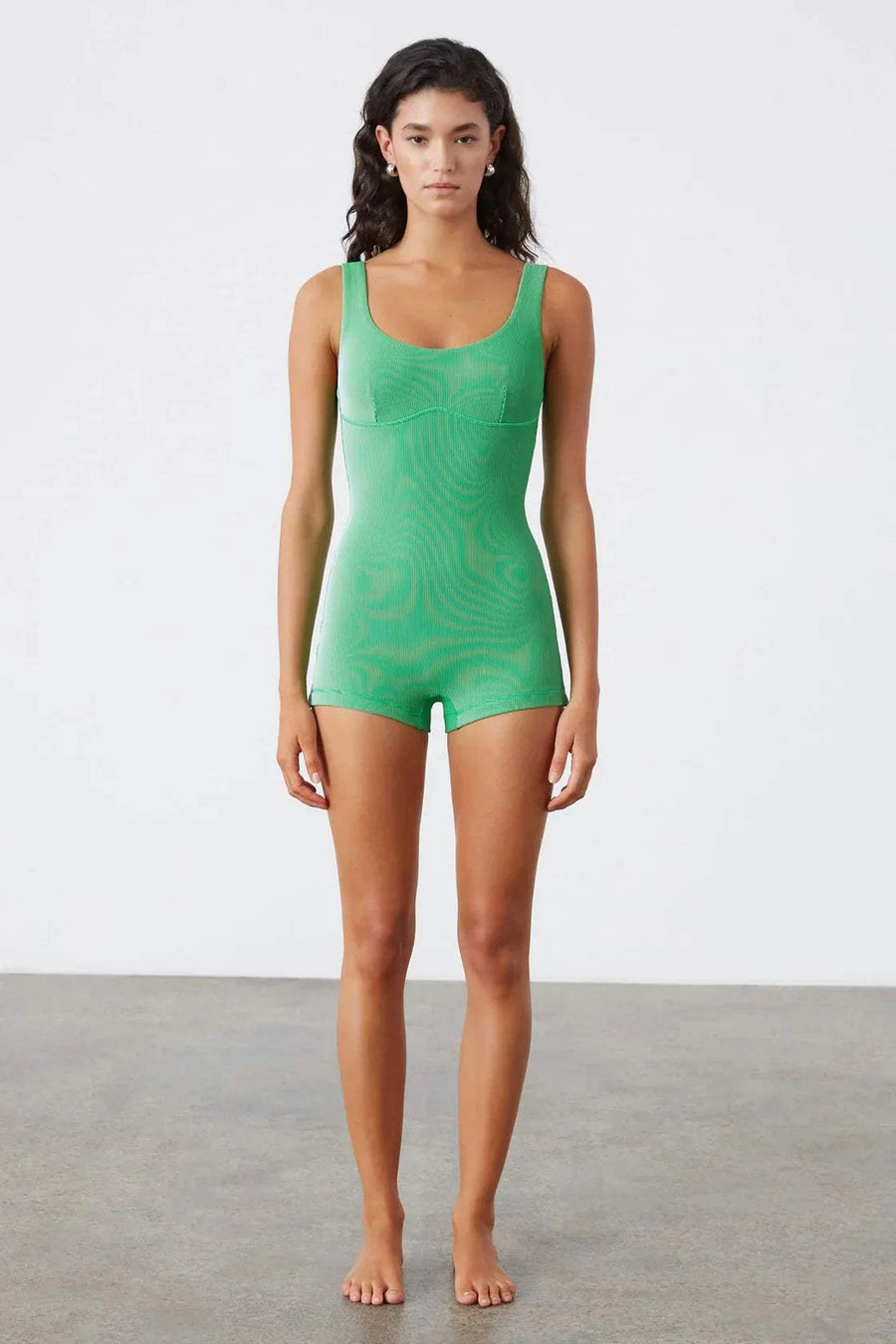 Zulu and Zephyr Stripe RIb Bralette Bodysuit Parrot Green
