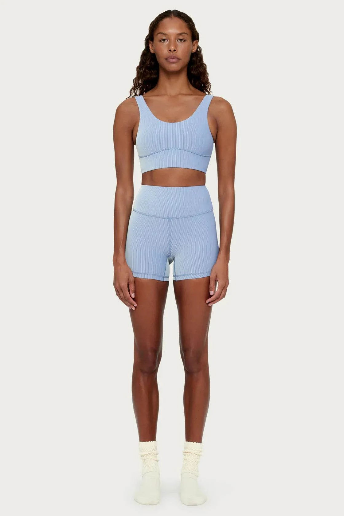 Zulu and Zephyr Stripe Rib Crop Top Denim Blue