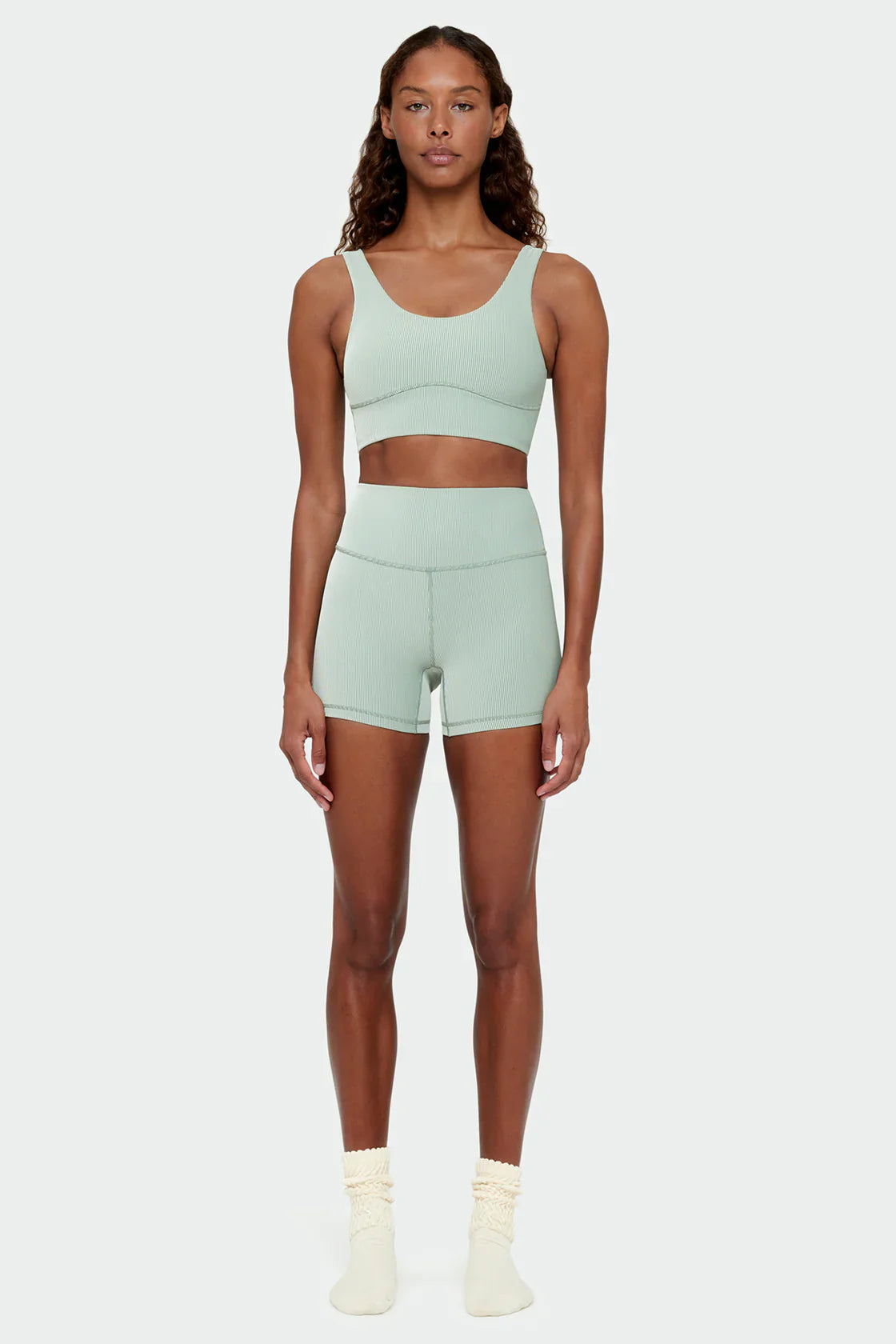 Zulu and Zephyr Stripe Rib 4 Inch Bike Short Sage Green