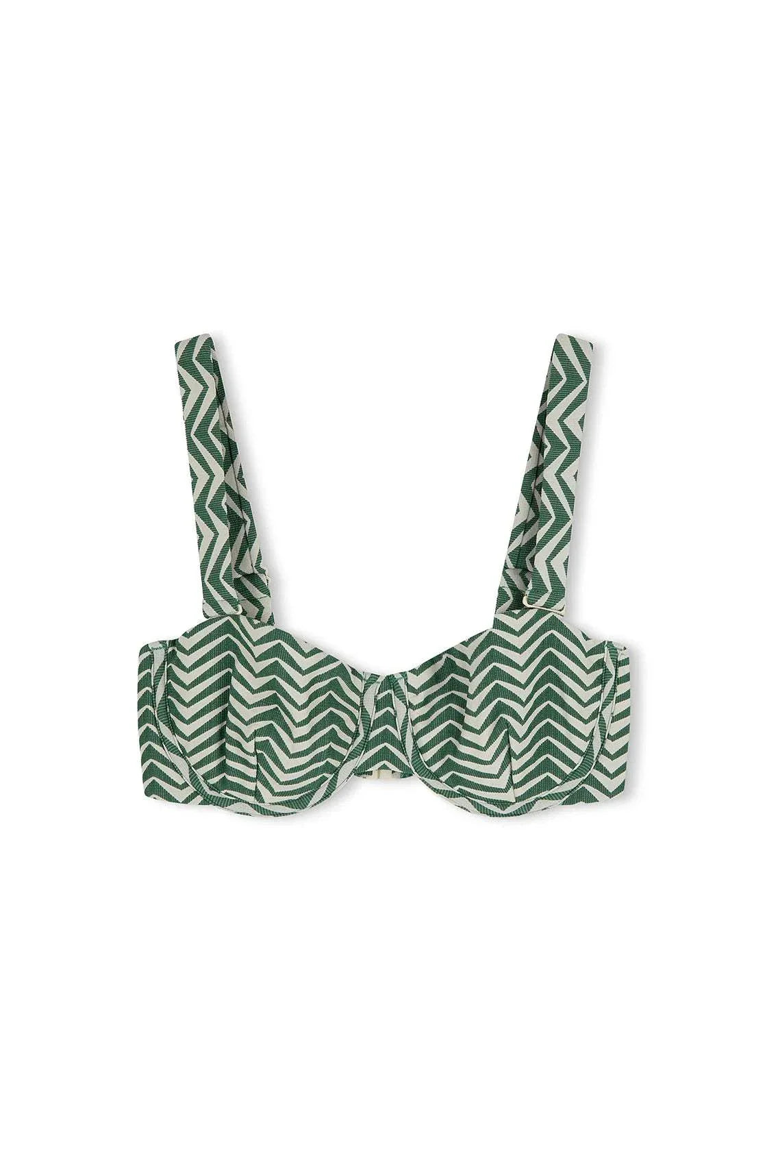 Zulu and Zephyr Balconette Bra Green Zig Zag
