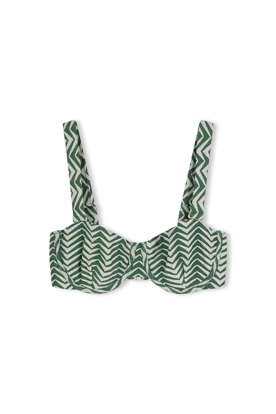 Zulu and Zephyr Balconette Bra Green Zig Zag