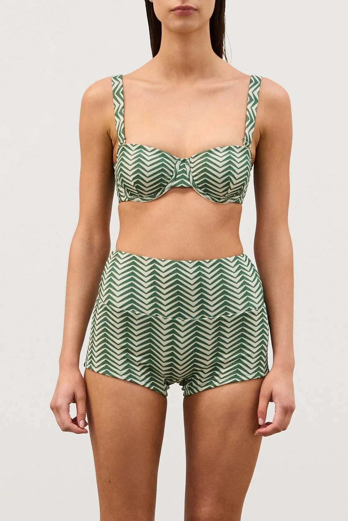 Zulu and Zephyr Balconette Bra Green Zig Zag